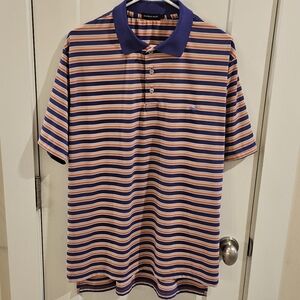 Southern Marsh Performance Golf Polo Shirt Orange & Purple Stripe - Size Large